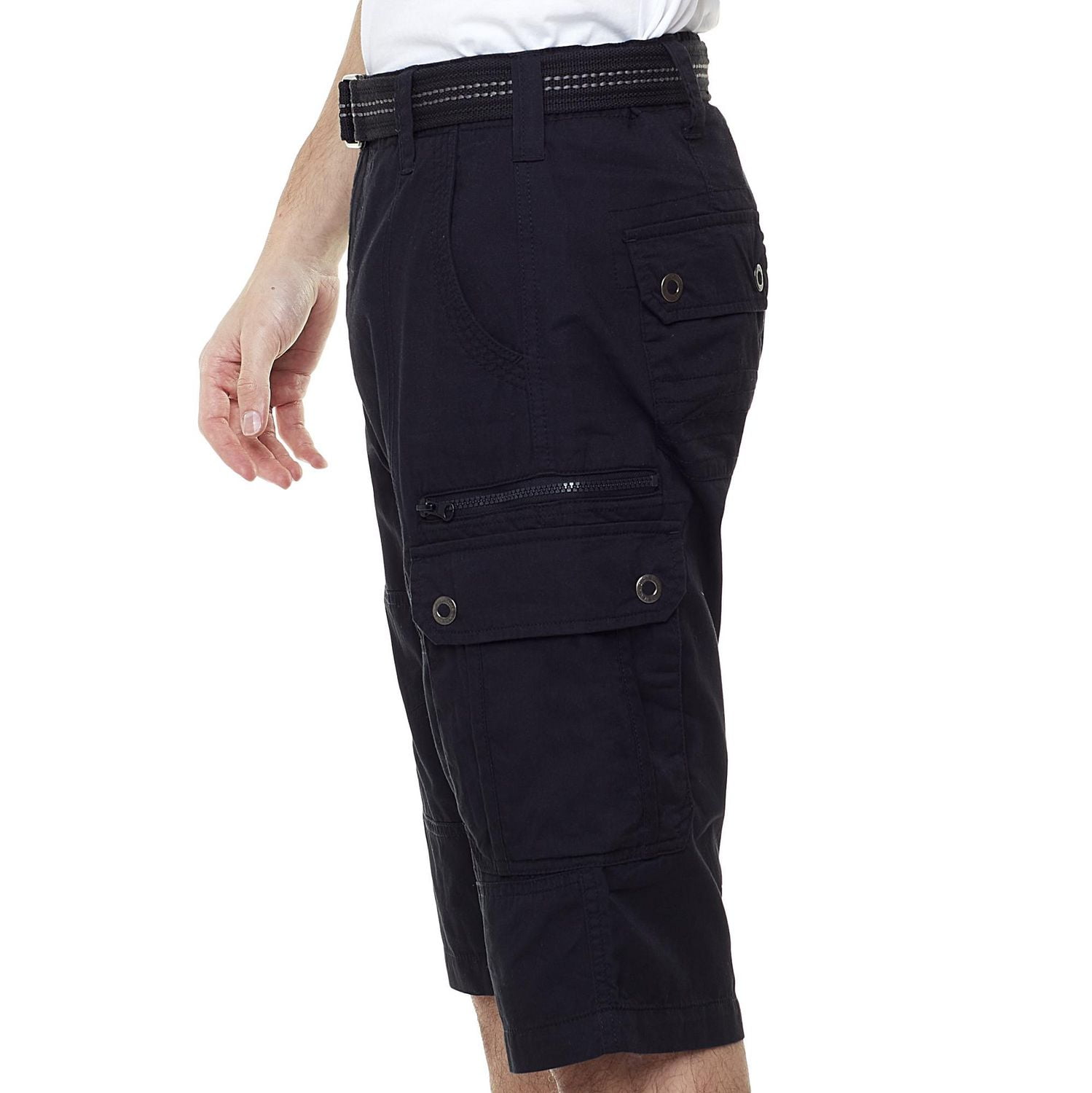 Dark Black Men's Belted Cargo Capri Short