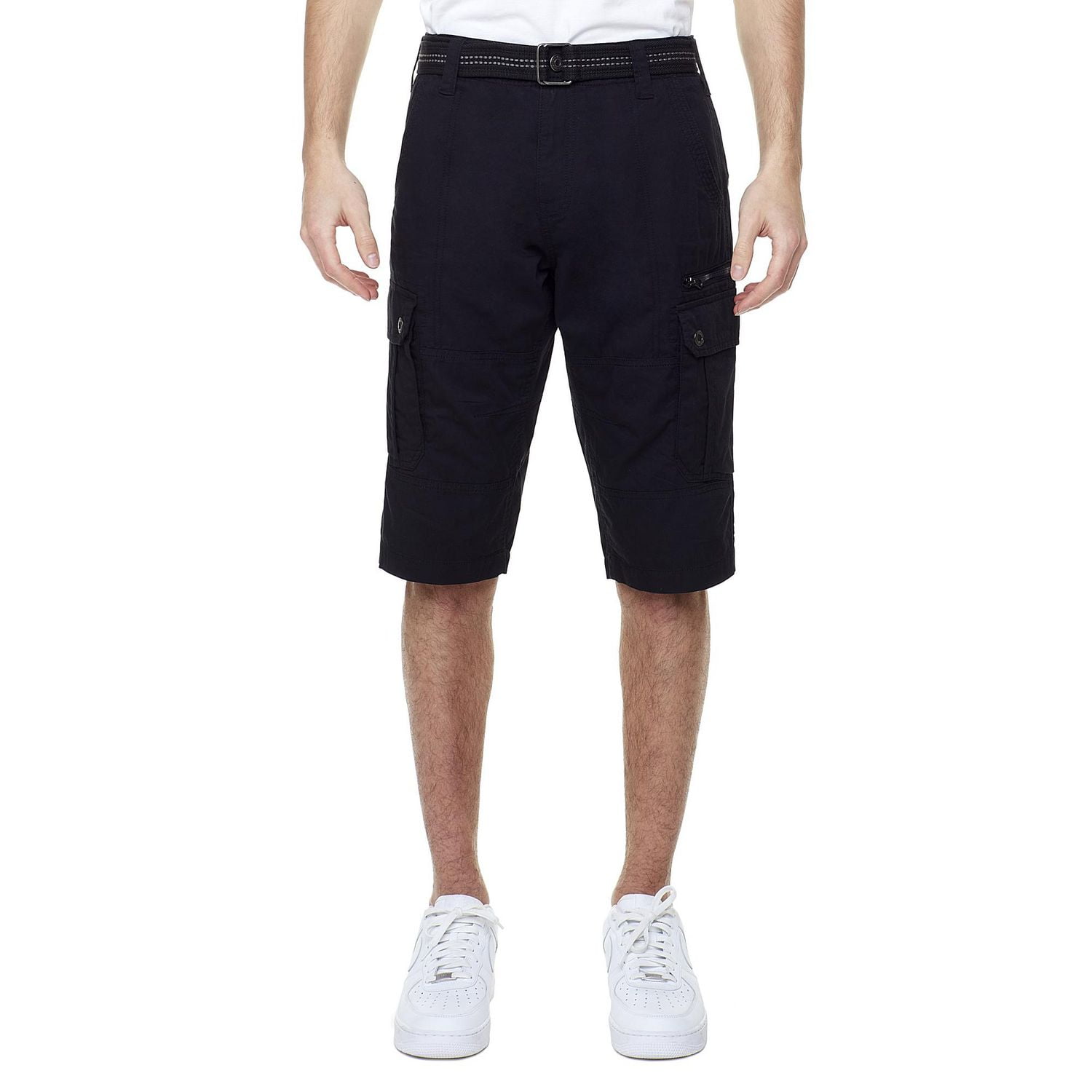 Dark Black Men's Belted Cargo Capri Short