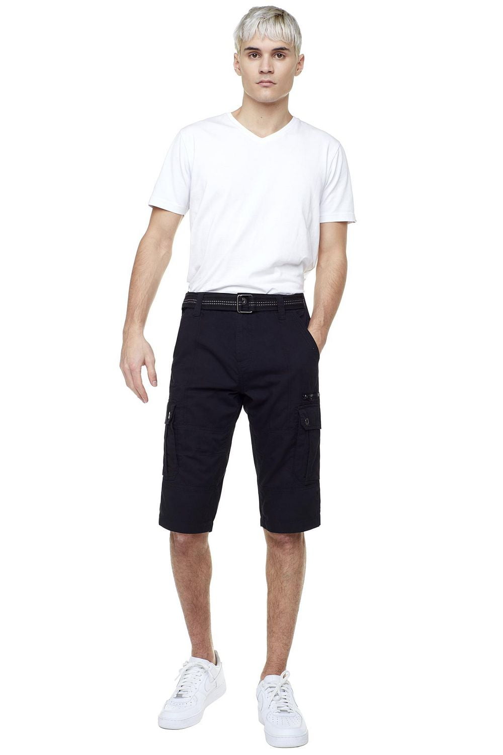 Dark Black Men's Belted Cargo Capri Short