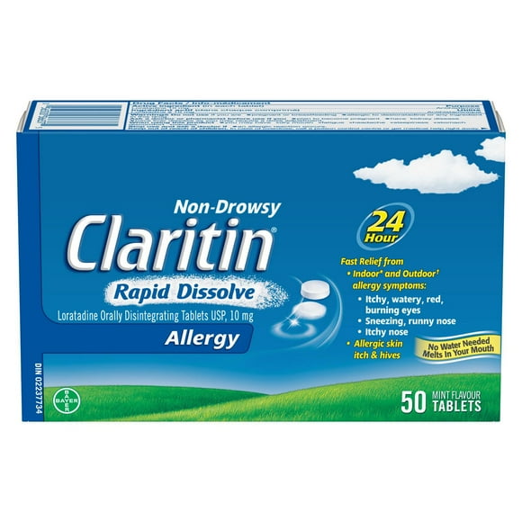 Claritin Rapid Dissolve Allergy Medicine - 24 Hour Non-Drowsy Allergy Medication, Loratadine Antihistamine Pills For Allergy Relief, 50 Tablets