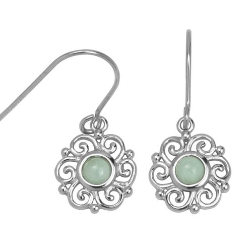 PAJ Boucles d'oreilles de style crochet en argent sterling et jade vert