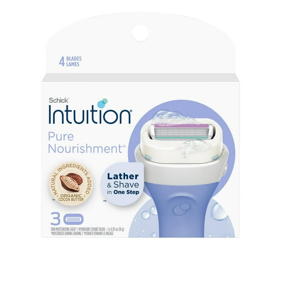 Schick Intuition Pure Nourishment Women’s Razor Refills with Coconut Milk and Almond Oil, 3 Razor refills