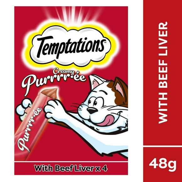 Temptations Creamy Puree Beef Liver Lickable Adult Cat Treats, 4x12g