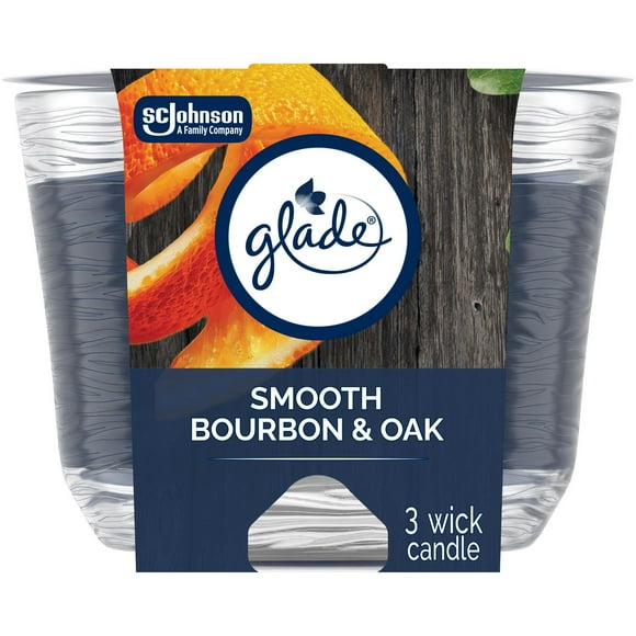 Glade®&nbsp;Scented Candle&nbsp;Air Freshener, Smooth Bourbon & Oak™, 3-Wick Candle