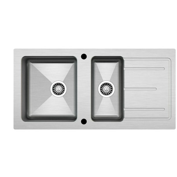 Évier de cuisine à deux bacs de l'Amérique du Nord de série Verre par Éviers Asil Sinks en acier inoxydable de 39 pouces