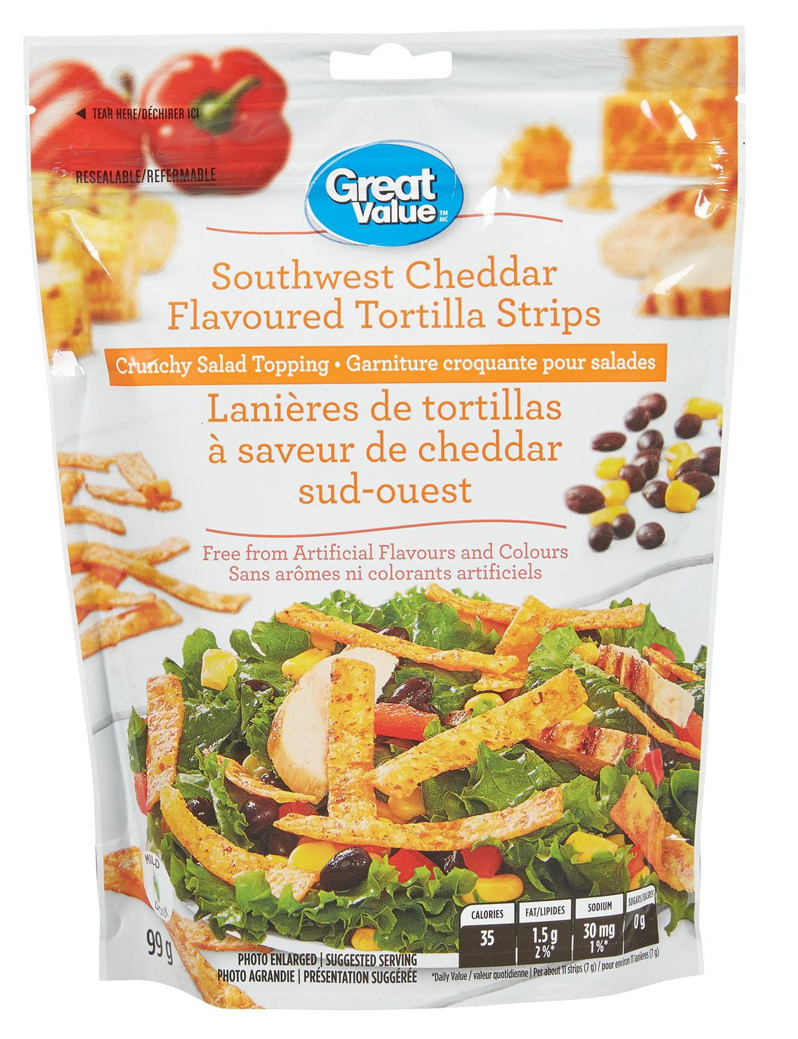 Great Value Southwest Cheddar Flavoured Tortilla Strips Crunchy Salad