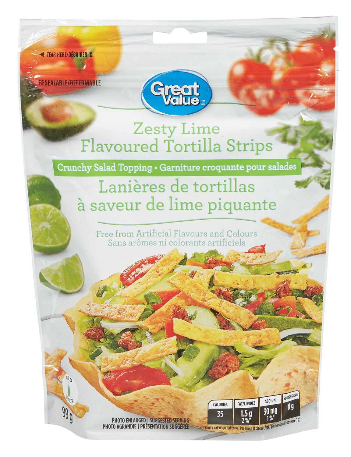 Great Value Zesty Lime Flavoured Tortilla Strips Crunchy Salad Topping