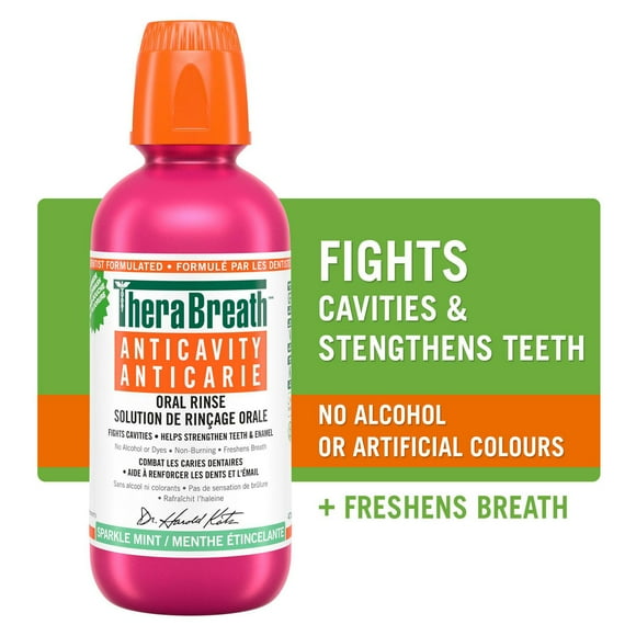 TheraBreath Anticavity Fluoride Mouthwash, Sparkle Mint, Dentist Formulated, 473ml, Therabreath Anti Cavity