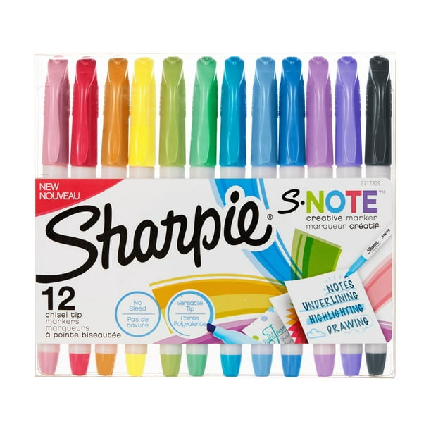 Marqueurs créatifs Sharpie S-Note, couleurs assorties, pointe biseautée, 12 unités Sharpie