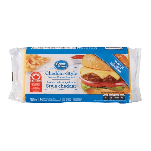 Great Value CheddarStyle Process Light Cheese Product, 44 slices (825