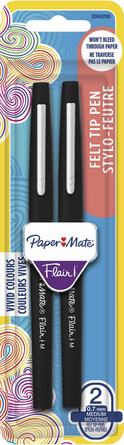 Stylos feutres Paper Mate Flair, pointe moyenne (0,7 mm), noir, 2 pièces  Marqueurs à pointe feutre 