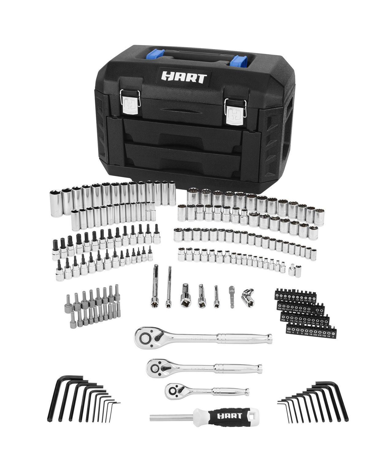 HART 215-Piece Mechanics Tool Set, Multiple Drive, Chrome Finish