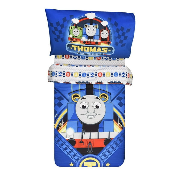 3 Piece Toddler Bedding Set, Thomas The Tank Standard Crib Bedding Set, Includes Reversible Comforter, Fitted Sheet, Pillowcase