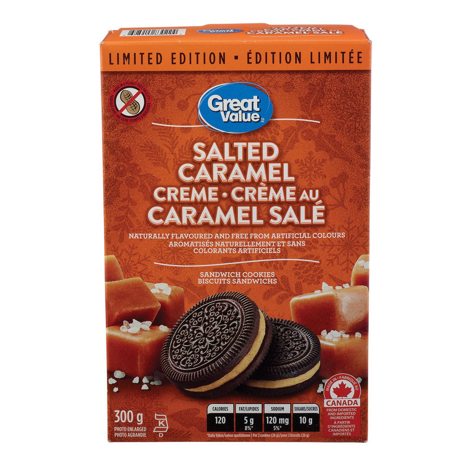 Great Value Salted Caramel Creme Sandwich Cookies Walmart Canada