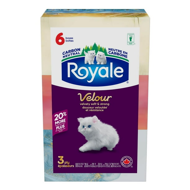 Royale Velour 3 Ply Facial Tissues, 6 Flat Boxes, 88 Tissues Per Box