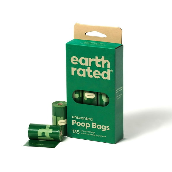 Earth Rated Unscented Leak-Proof Dog Poop Bags, 135 Count on 9 Single Refill Rolls, 135 Poop Bags on 9 Rolls