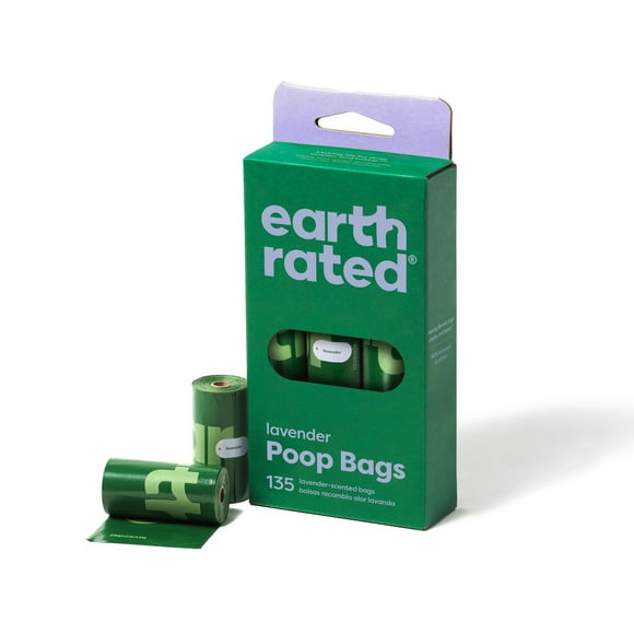 Earth Rated Lavender Leak-Proof Dog Poop Bags, 135 Count on 9 Single Refill Rolls, 135 Poop Bags on 9 Rolls