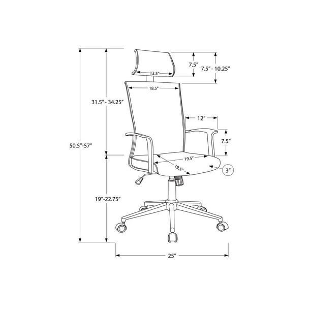 Chaise de bureau blanche contemporaine Monarch Specialties ergonomique et  pivotante à hauteur réglable