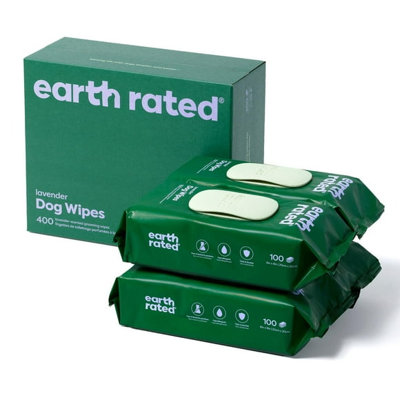 Earth Rated Hypoallergenic Dog Wipes, Cleaning and Odour-Controlling Grooming Wipes for Paws, Body, and Bum, Perfect for Puppy and Adult Dogs, Lavender Scent, 400 Count