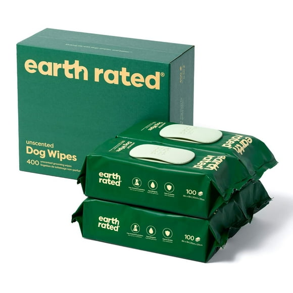 Earth Rated Hypoallergenic Dog Wipes, Cleaning and Odour-Controlling Grooming Wipes for Paws, Body, and Bum, Perfect for Puppy and Adult Dogs, Unscented, 400 Count