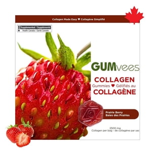GUMvees Collagen Gummies with Biotin, Vitamin D & E, Bovine Collagen with Vitamins, Prairie Berry Flavour, Made in Canada