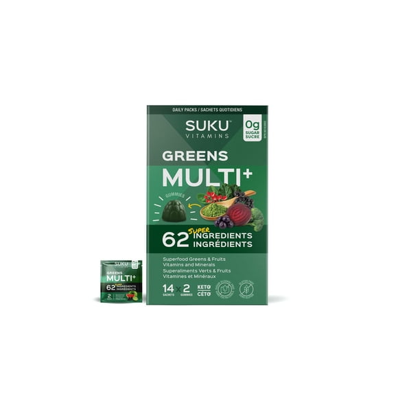 SUKU Vitamins - Greens Multi+ Gummies, 62 Ingredients filled with Greens, Superfoods, Vitamins, Minerals & Antioxidants, Sugar-and-Gluten-Free, Non-GMO, 14x 2-packs (28 Gummies)