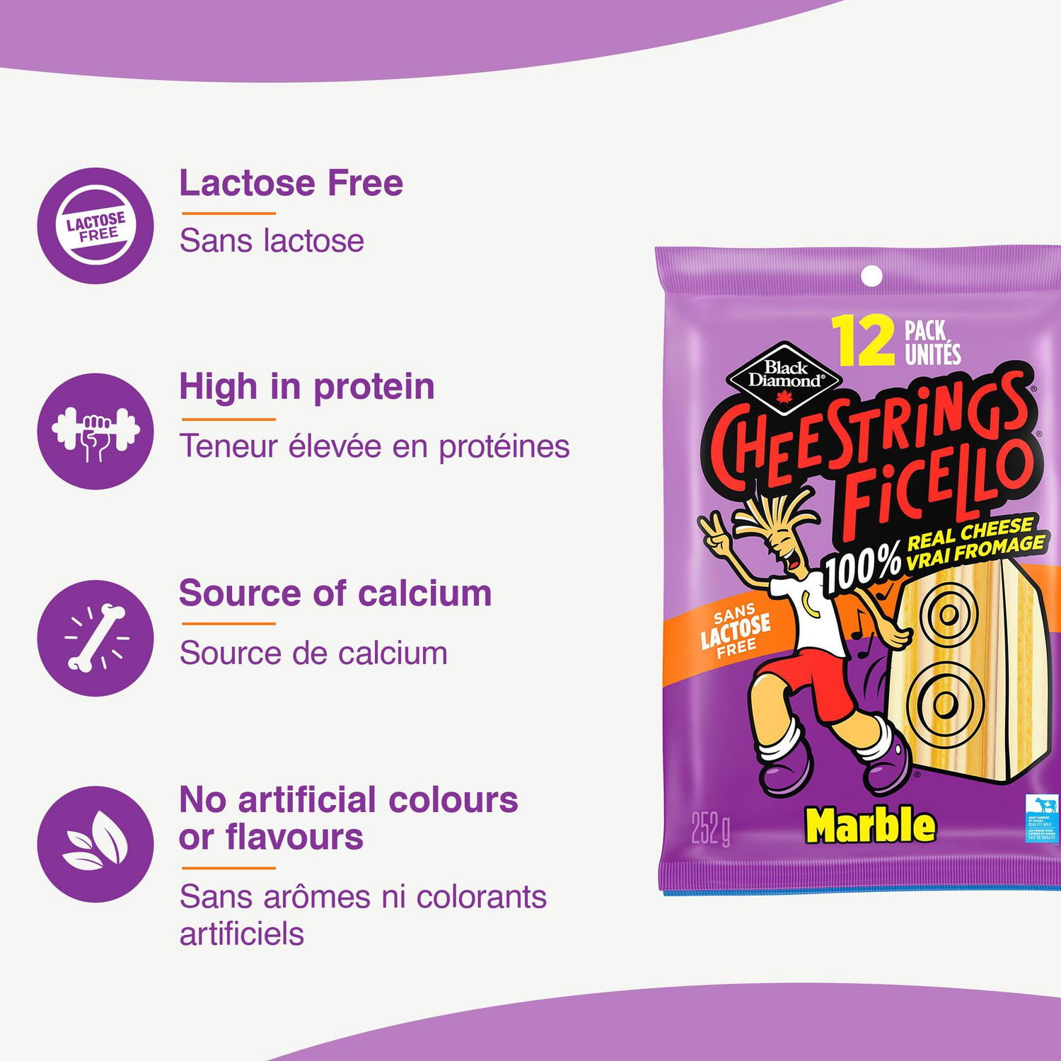 Black Diamond Ficello Fromage Sans Lactose Marbré 12 unités, 252g