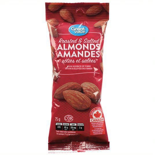 Great Value Roasted and Salted Almonds, 75 g - Walmart.ca