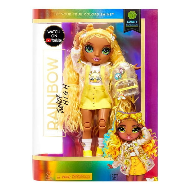 Rainbow High Jr High - SUNNY MADISON – Poupée mannequin jaune de 23 cm avec  1 tenue & accessoires – Contient 1 sac-à-dos en tissu qui s'ouvre & se  ferme – Cadeau pour enfant, 6 ans + : : Jouets