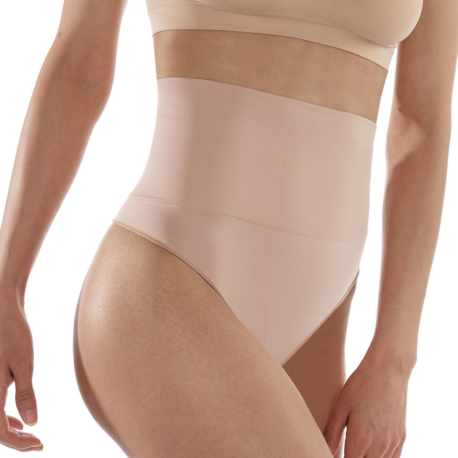 Seamless Thong Shapewear for Women Tummy Control Body Shaper Panties High  Waist Shaping Underwear, Nude-M/L