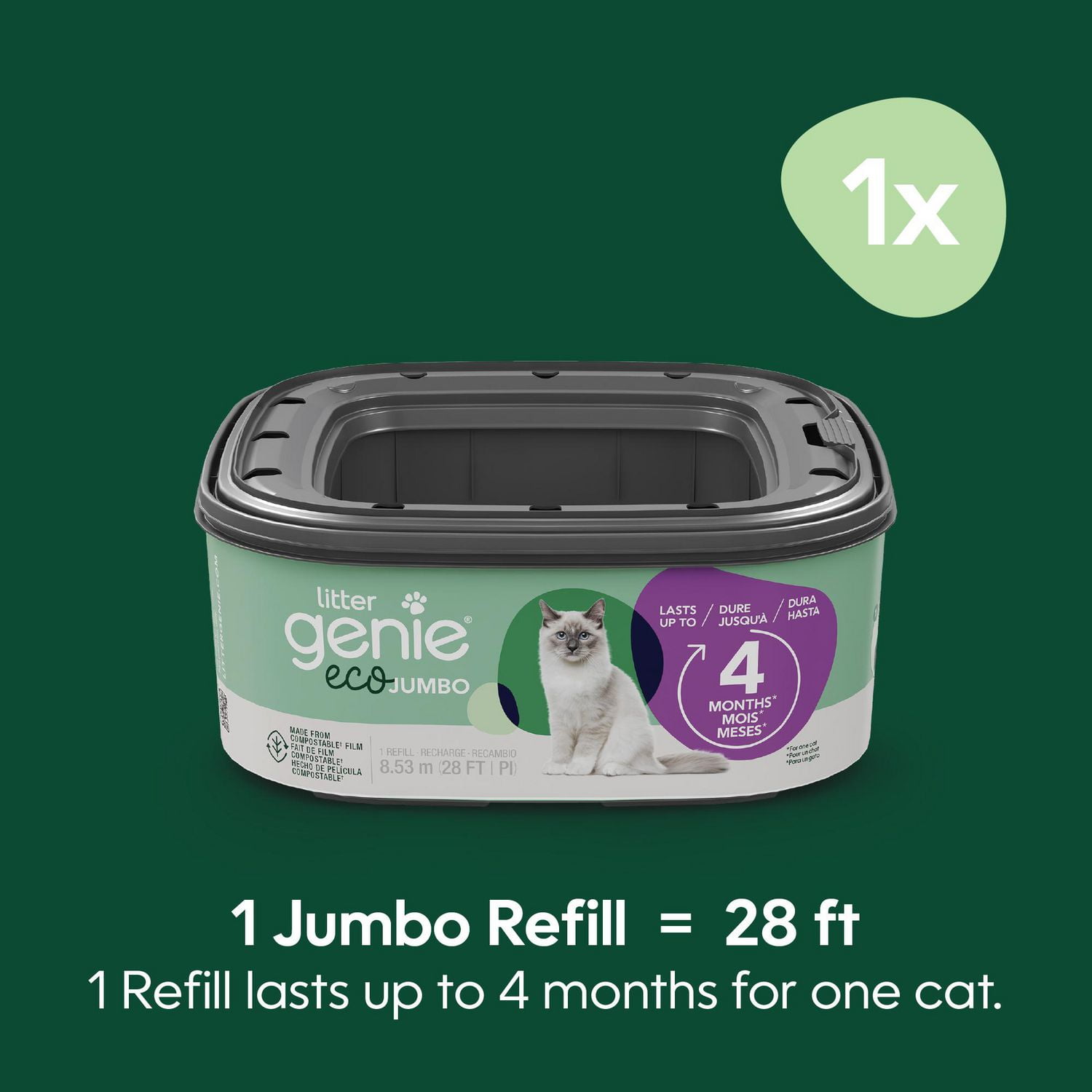 Litter Genie Eco Jumbo refill 1pk Compostable cat litter bags Up to 4 months of supply for one cat compostable