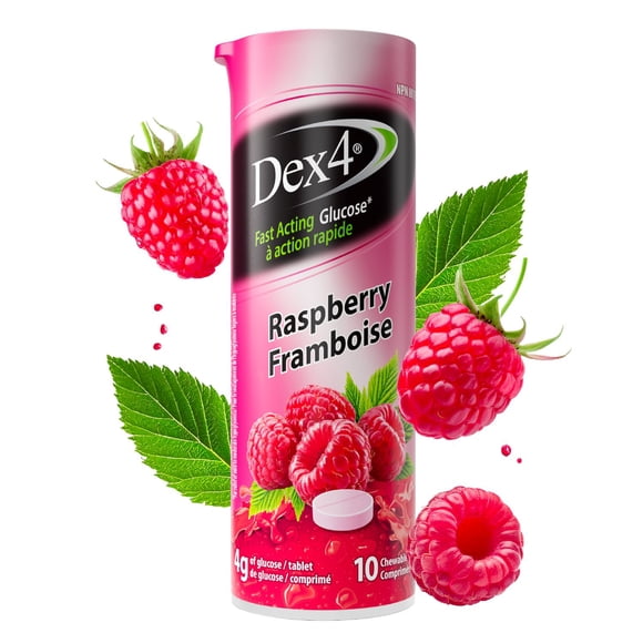 Dex4 Glucose Tablets – Travel Tube – Raspberry Flavour – 10 Tablets per Tube, 12-Pack (120 units) – Fast-Acting, Pre-Measured Glucose Tabs – Fat-Free, Gluten-Free, Travel-Friendly