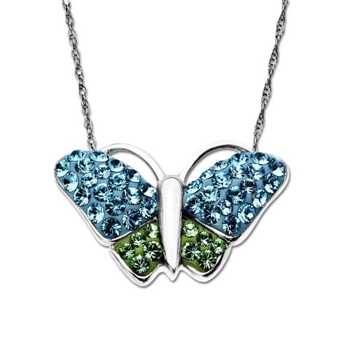 Pendentif luminesse - Argent sterling papillon cristal bleu/vert