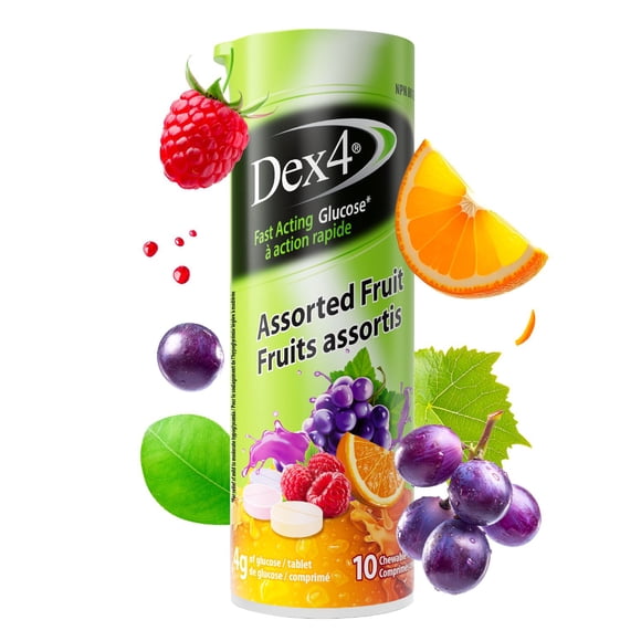 Dex4 Glucose Tablets – Travel Tube – Assorted Fruit Flavour – 10 Tablets per Tube – Fast-Acting, Pre-Measured Glucose Tabs – Fat-Free, Gluten-Free, Travel-Friendly