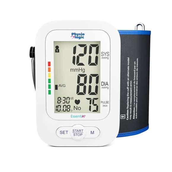 Physio Logic Essentia+ Tensiomètre cliniquement précis et abordable pour un usage domestique, utilisation facile en 1 touche, écran XL de qualité supérieure, 2 utilisateurs, 120 lectures, manchette