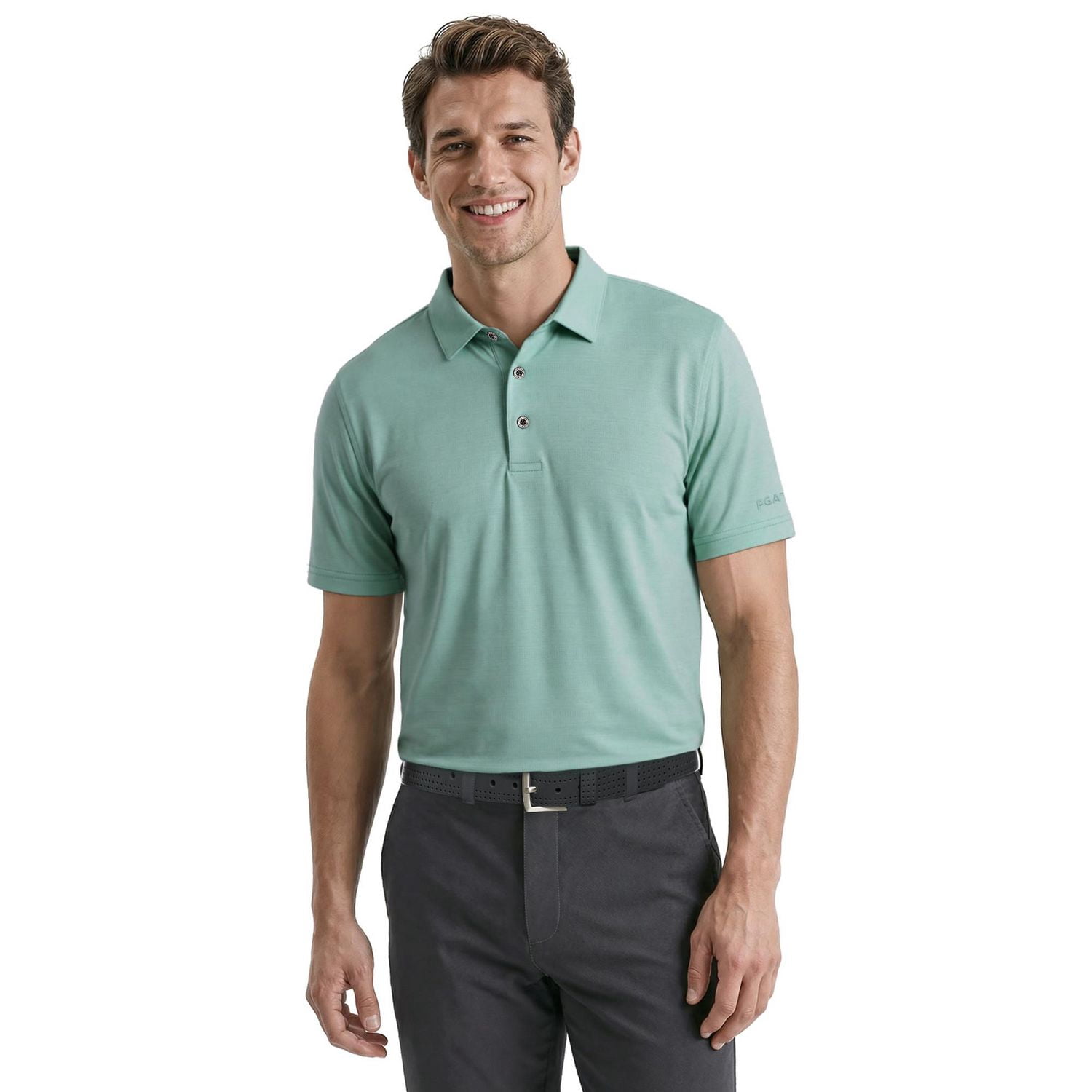 PGAT TOUR Course Essentials Men's Jaspe Airflux Short Sleeve Polo Shirt