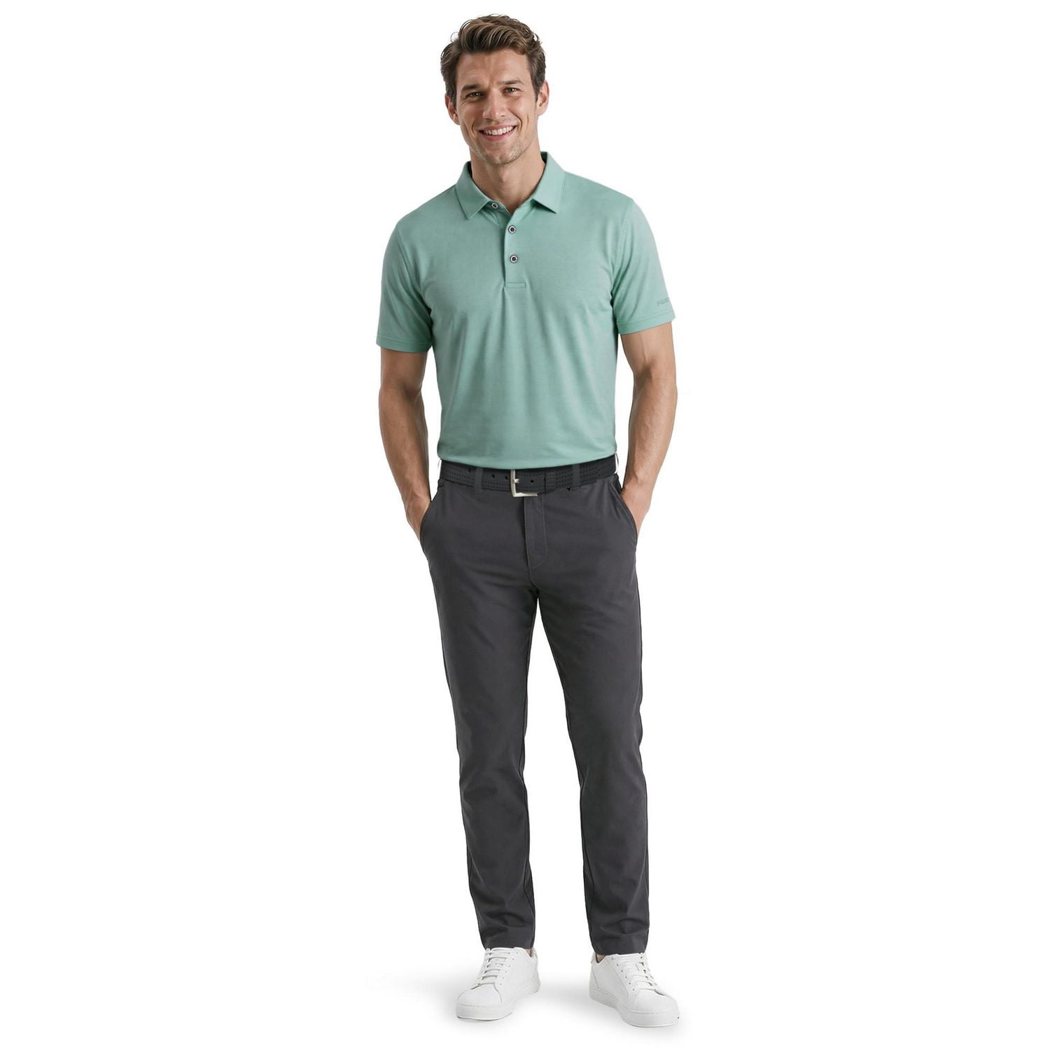 PGAT TOUR Course Essentials Men's Jaspe Airflux Short Sleeve Polo Shirt