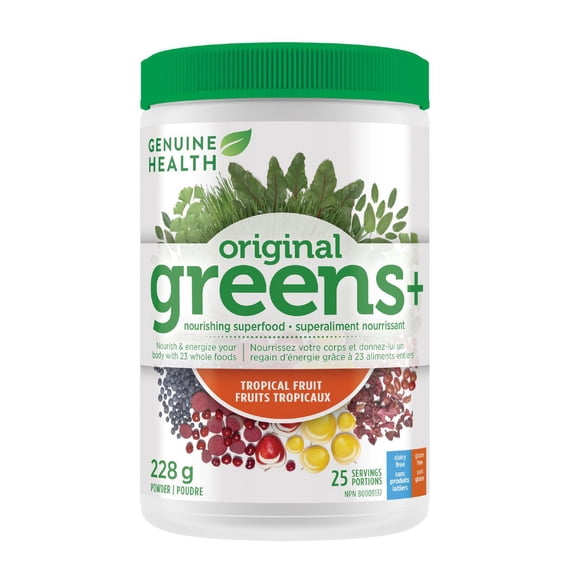 Genuine Health Greens+ Original Superfood Greens Powder Tropical Fruit flavour, 25 servings, 228g