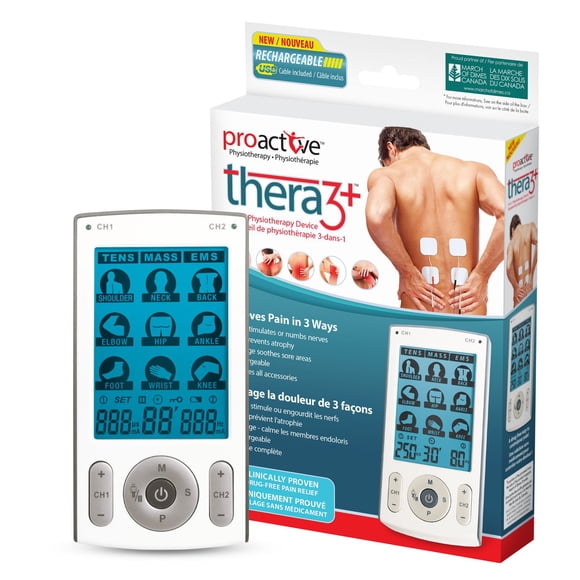 ProActive Thera3+ TENS EMS Unit – 3-in-1 Muscle Stimulator for Pain Relief, Muscle Recovery & Massage – 78 Programs, Rechargeable & Portable – For Back, Neck, Shoulder, Sciatica