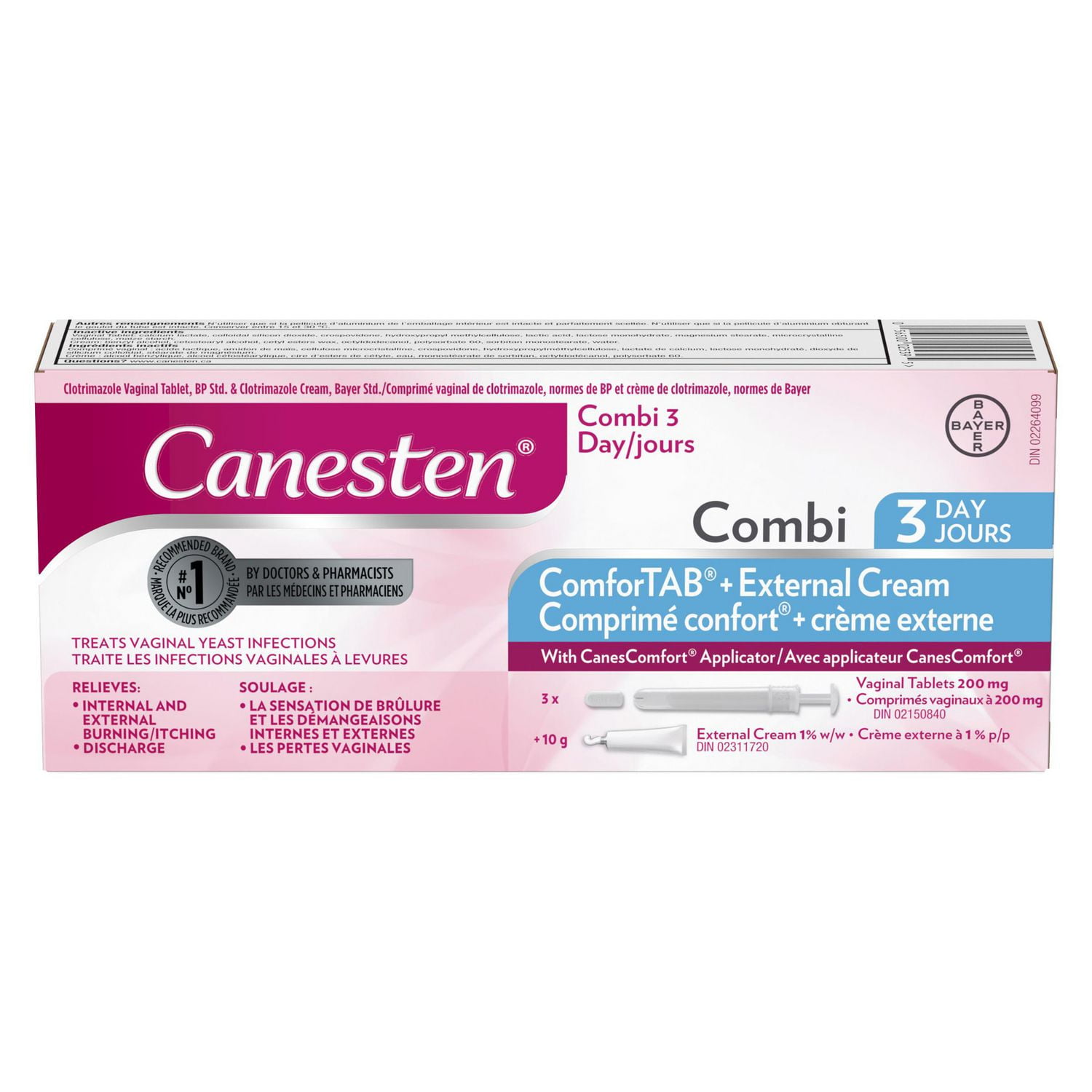 Canesten Combi Comprimé confort 3 jours, comprimé vaginal et crème externe  contre les infections vaginales à levures 3 traitements vaginaux -  Walmart.ca