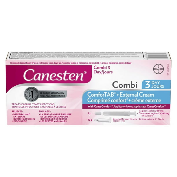 Canesten Combi Comprimé confort 3 jours, comprimé vaginal et crème externe contre les infections vaginales à levures 3 traitements vaginaux