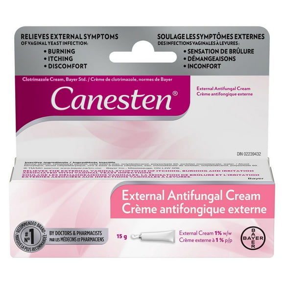 Canesten Crème antifongique externe contre les infections à levures, soulagement des démangeaisons et de la sensation de brûlure 15g