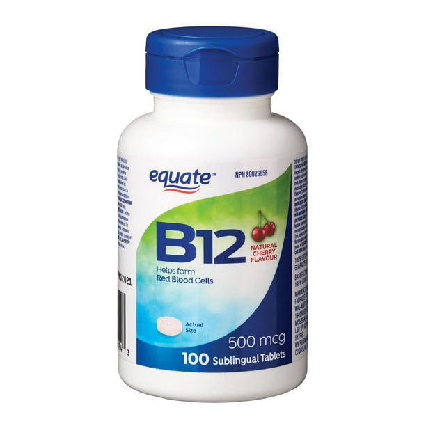 Equate Vitamine B12 arome naturel de cerise 100 Comprimés Sublinguaux