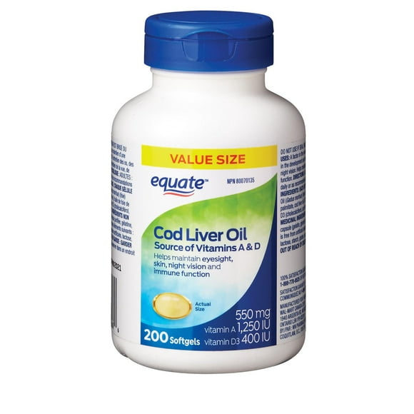 Equate Cod Liver Oil 550mg, 200 softgels