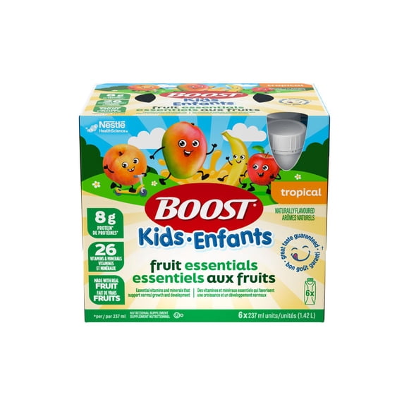 BOOST supplément nutritionnel enfants Essentiels Tropical, 4-12 ans, 8 g de protéines, sans gluten