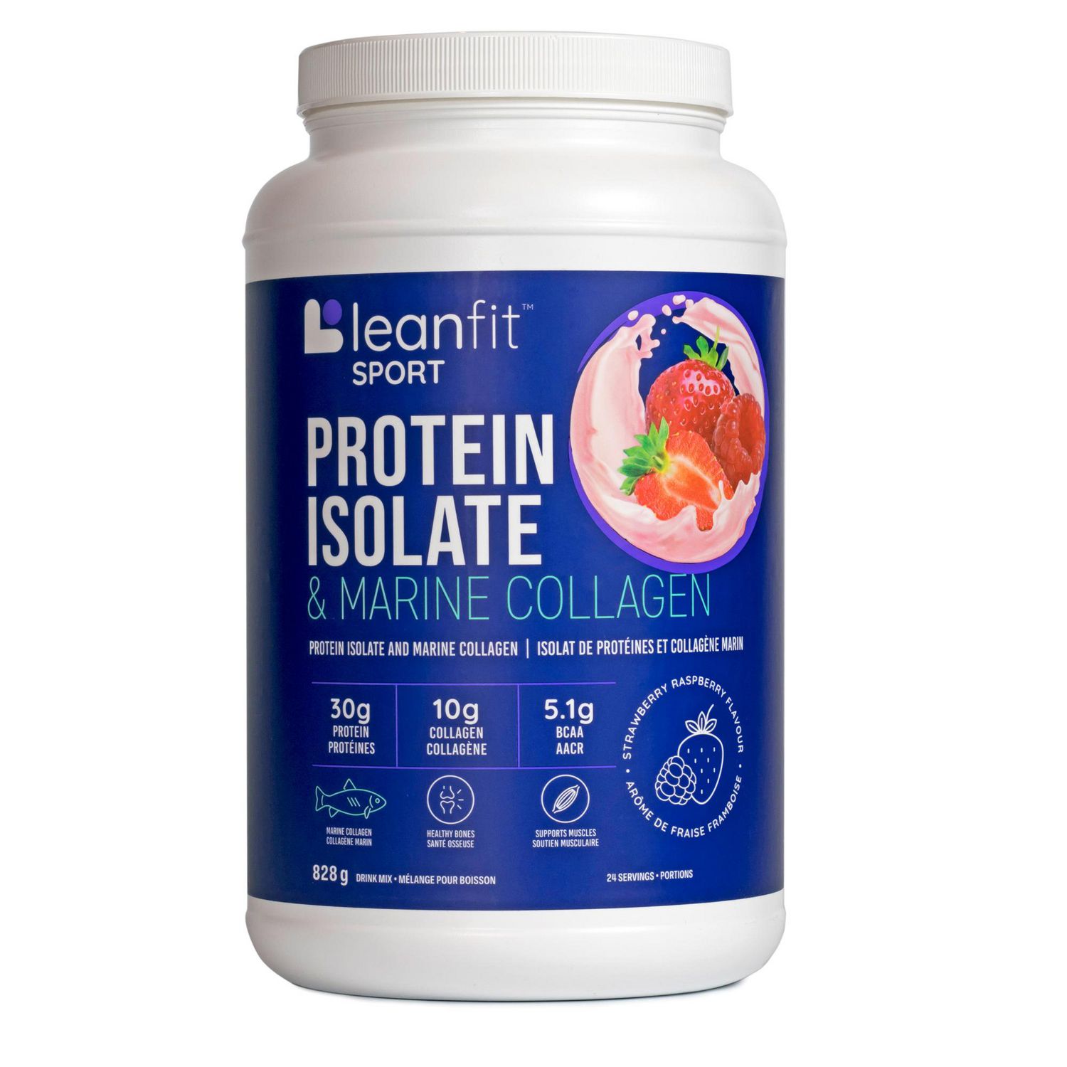 Leanfit Sport Protein Isolate & Marine Collagen, Strawberry Raspberry, Grass-Fed Protein Isolate And 100% Hydrolyzed Marine Collagen Powder (Type I, Iii), 30G Protein And 10G Collagen Per Serving