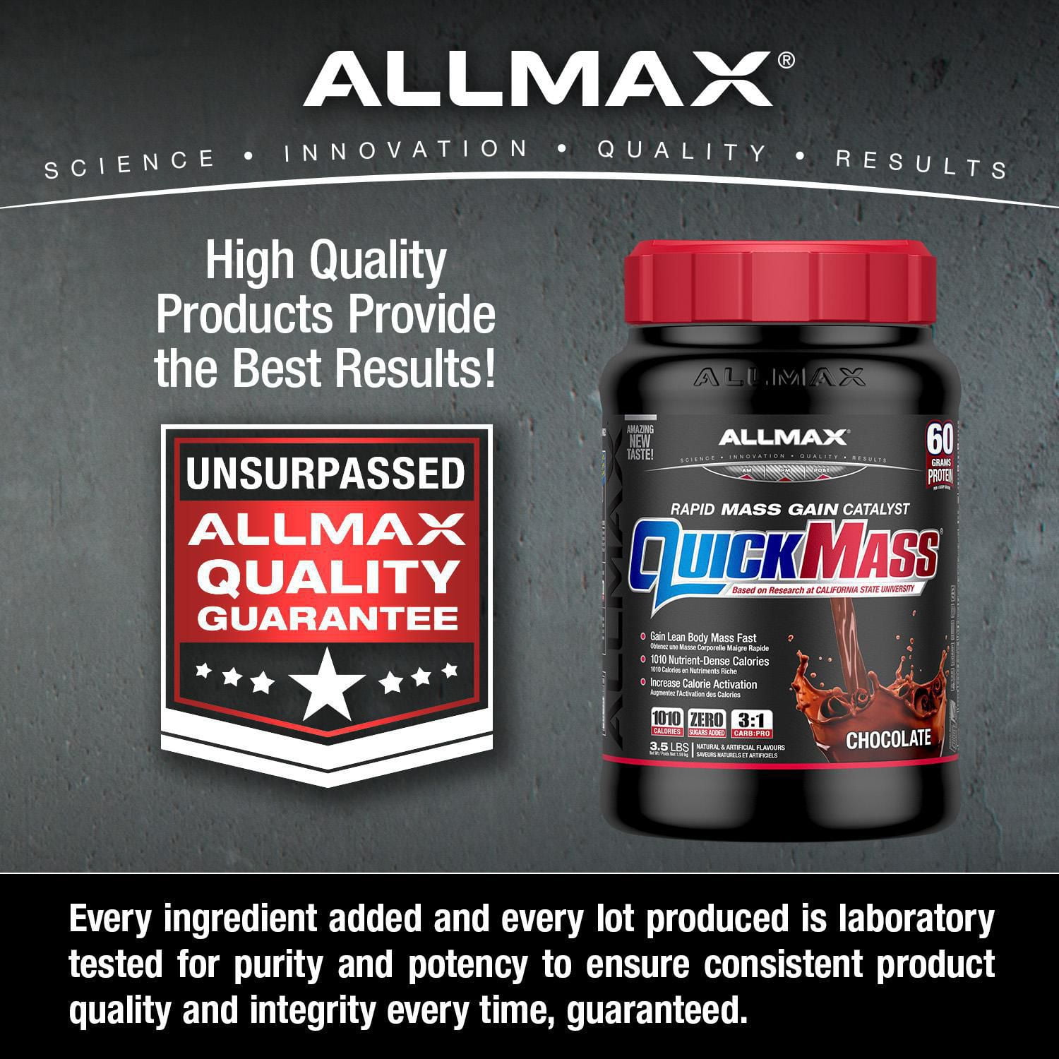 Allmax Quickmass Supplément de poudre de gain de poids au chocola Gain de poids / repas 3.5lb