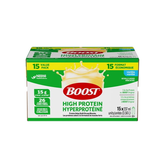 BOOST Hyperprotéiné, vanille, 15 g protéines, 26 vitamines et minéraux, prêt-à-boire