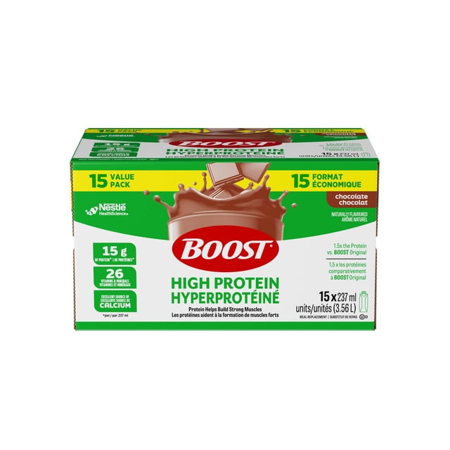 BOOST Hyperprotéiné, chocolat, 15 g protéines, 26 vitamines et minéraux, prêt-à-boire