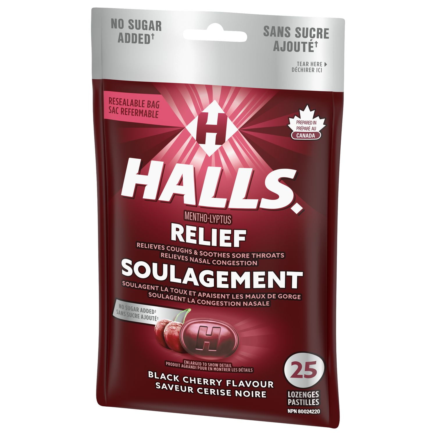 HALLS No Sugar Added Black Cherry Flavour Cough Drops Throat